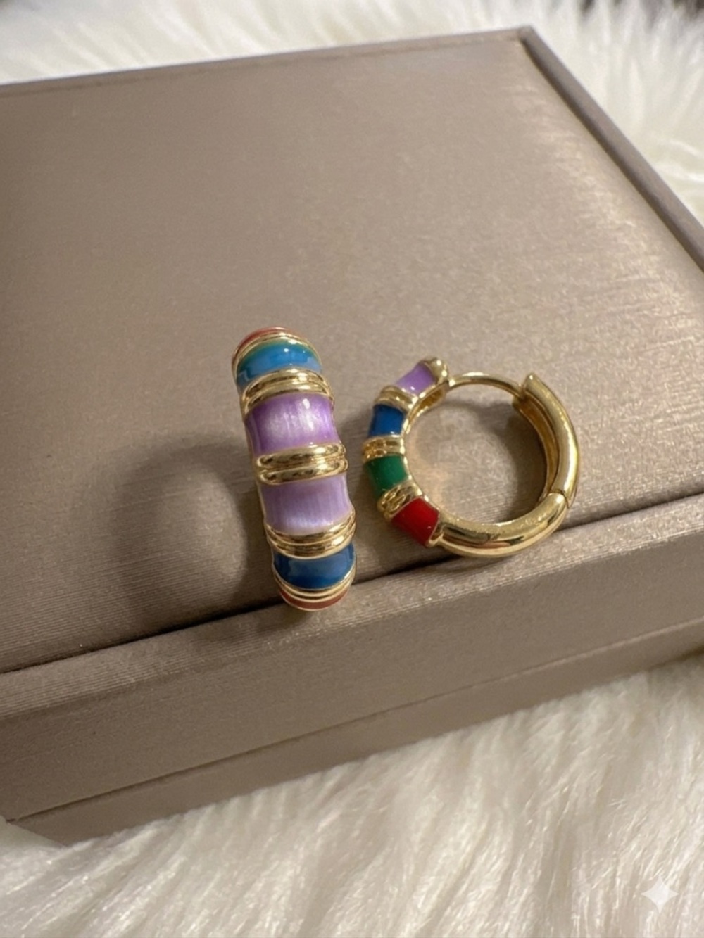 14k Gold - Filled Multicolor Enamel Hoop Earrings - Vibrant Colorblock Design